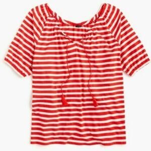 J.CREW NEW $55 Short Sleeve Striped Top Red‎ White Stripe Keyhole Neck XS
